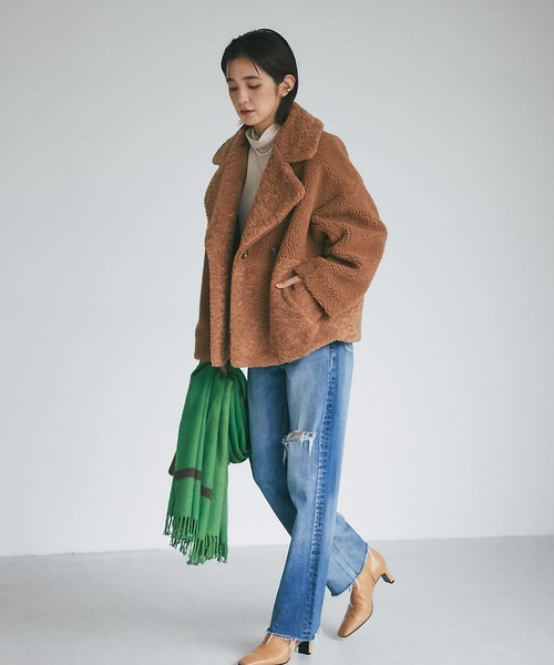 RIVE DROITE（リヴドロワ）の「小山田早織さんスタイリング/エコボア×エコファーショートコート（その他アウター・レディース・ブラウン/キャメル・FREE）」の13枚目の写真