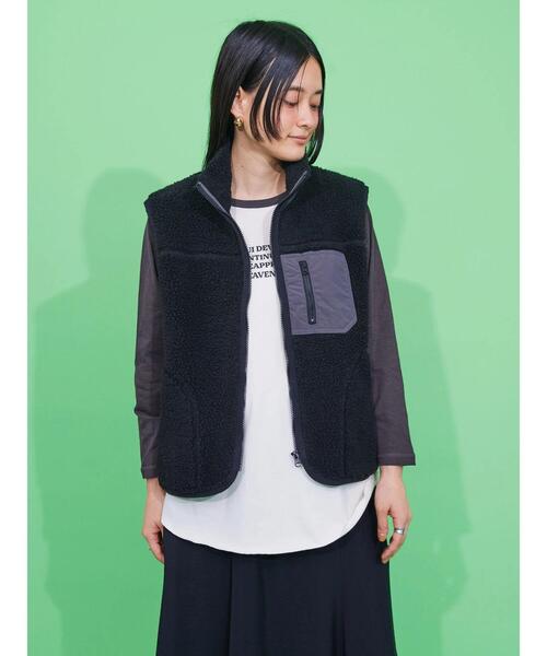 AMERICAN HOLIC（アメリカンホリック）の「異素材切り替えボアベスト（ダウンベスト・レディース・ナチュラル/カーキ/ブラック・L/M）」の8枚目の写真