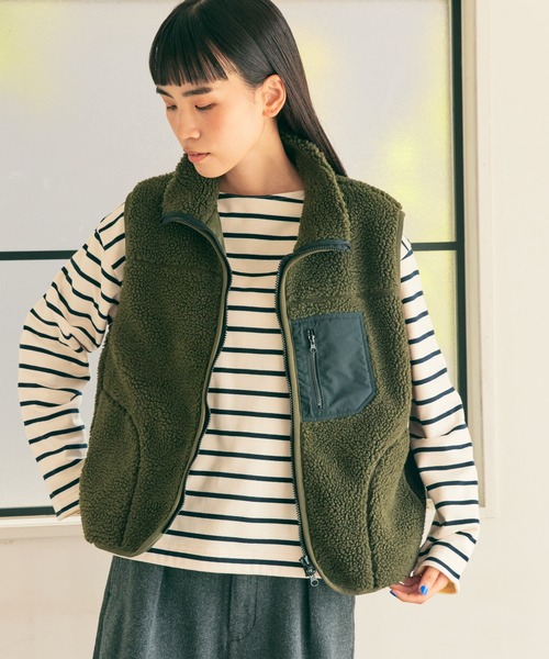 AMERICAN HOLIC（アメリカンホリック）の「異素材切り替えボアベスト（ダウンベスト・レディース・ナチュラル/カーキ/ブラック・L/M）」の5枚目の写真