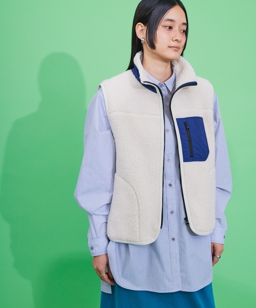 AMERICAN HOLIC（アメリカンホリック）の「異素材切り替えボアベスト（ダウンベスト・レディース・ナチュラル/カーキ/ブラック・L/M）」の6枚目の写真