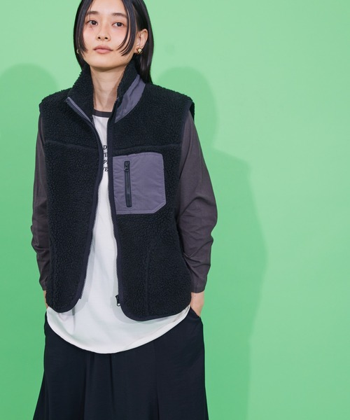 AMERICAN HOLIC（アメリカンホリック）の「異素材切り替えボアベスト（ダウンベスト・レディース・ナチュラル/カーキ/ブラック・L/M）」の7枚目の写真