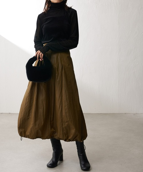 Lui's（ルイス）の「ベロアメッシュハイネックトップス（Tシャツ/カットソー・レディース・ネイビー/ブラック/グレイッシュベージュ・FREE）」の8枚目の写真