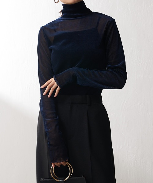 Lui's（ルイス）の「ベロアメッシュハイネックトップス（Tシャツ/カットソー・レディース・ネイビー/ブラック/グレイッシュベージュ・FREE）」の11枚目の写真