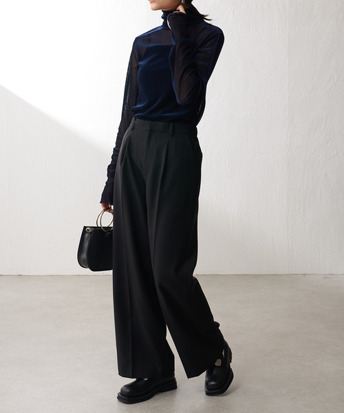 Lui's（ルイス）の「ベロアメッシュハイネックトップス（Tシャツ/カットソー・レディース・ネイビー/ブラック/グレイッシュベージュ・FREE）」の15枚目の写真