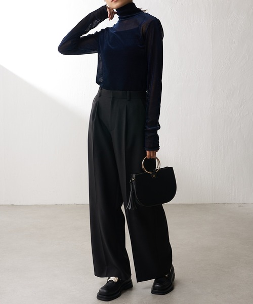 Lui's（ルイス）の「ベロアメッシュハイネックトップス（Tシャツ/カットソー・レディース・ネイビー/ブラック/グレイッシュベージュ・FREE）」の16枚目の写真