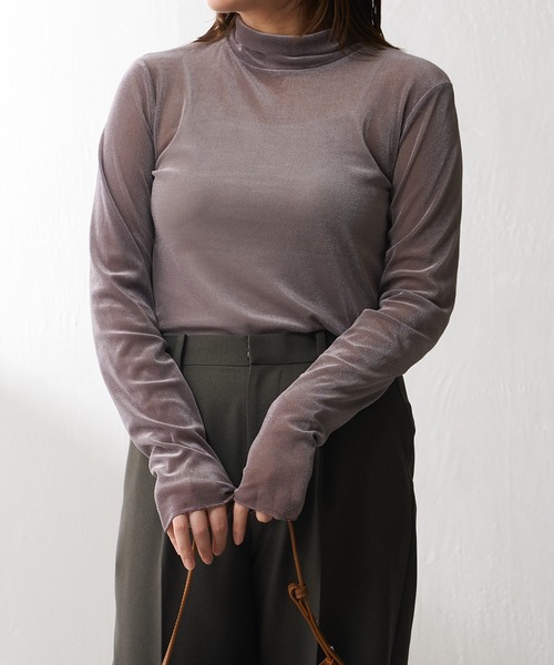 Lui's（ルイス）の「ベロアメッシュハイネックトップス（Tシャツ/カットソー・レディース・ネイビー/ブラック/グレイッシュベージュ・FREE）」の21枚目の写真