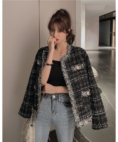 Ritzy（リッツィー）の「ノーカラーツィードジャケット（ノーカラージャケット・レディース・ホワイト/ブラック・M/L）」の2枚目の写真