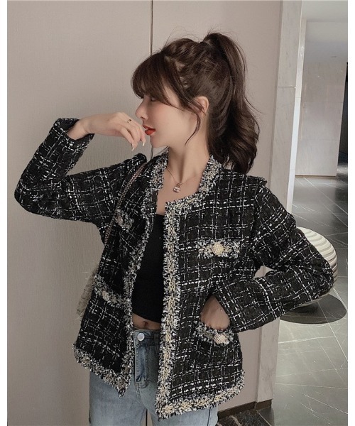 Ritzy（リッツィー）の「ノーカラーツィードジャケット（ノーカラージャケット・レディース・ホワイト/ブラック・M/L）」の4枚目の写真