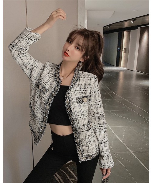 Ritzy（リッツィー）の「ノーカラーツィードジャケット（ノーカラージャケット・レディース・ホワイト/ブラック・M/L）」の15枚目の写真