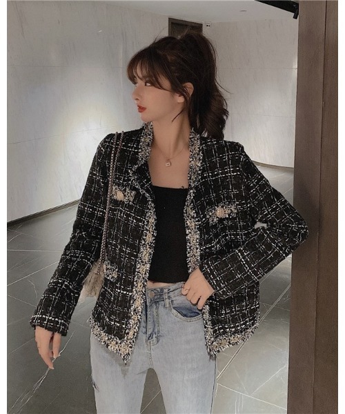 Ritzy（リッツィー）の「ノーカラーツィードジャケット（ノーカラージャケット・レディース・ホワイト/ブラック・M/L）」の7枚目の写真