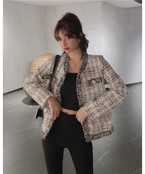 Ritzy（リッツィー）の「ノーカラーツィードジャケット（ノーカラージャケット・レディース・ホワイト/ブラック・M/L）」の13枚目の写真