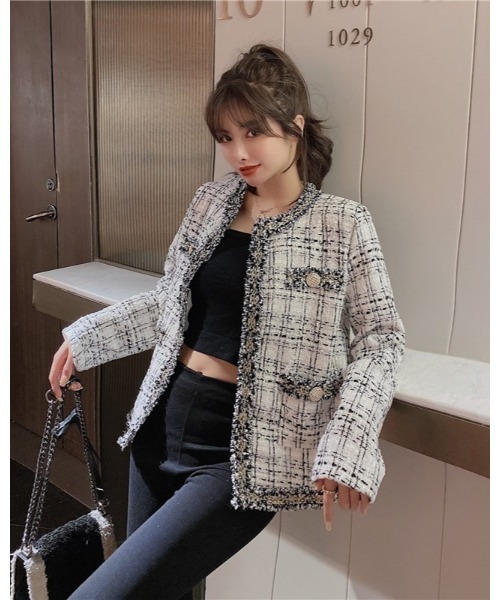 Ritzy（リッツィー）の「ノーカラーツィードジャケット（ノーカラージャケット・レディース・ホワイト/ブラック・M/L）」の18枚目の写真