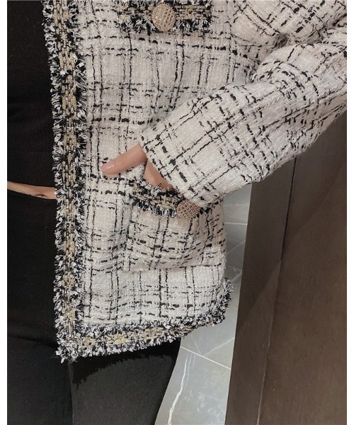 Ritzy（リッツィー）の「ノーカラーツィードジャケット（ノーカラージャケット・レディース・ホワイト/ブラック・M/L）」の9枚目の写真