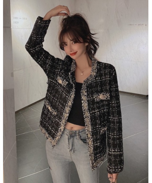 Ritzy（リッツィー）の「ノーカラーツィードジャケット（ノーカラージャケット・レディース・ホワイト/ブラック・M/L）」の16枚目の写真