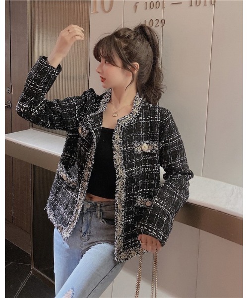 Ritzy（リッツィー）の「ノーカラーツィードジャケット（ノーカラージャケット・レディース・ホワイト/ブラック・M/L）」の14枚目の写真