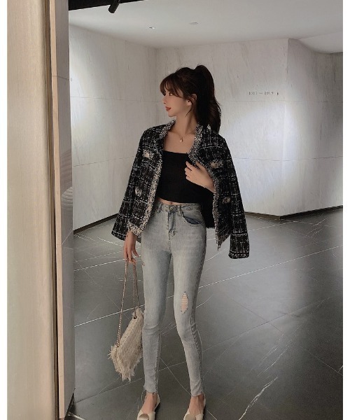 Ritzy（リッツィー）の「ノーカラーツィードジャケット（ノーカラージャケット・レディース・ホワイト/ブラック・M/L）」の12枚目の写真