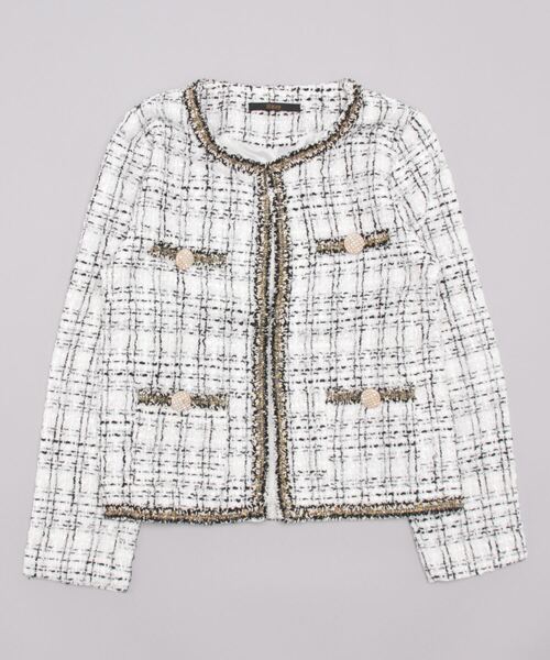 Ritzy（リッツィー）の「ノーカラーツィードジャケット（ノーカラージャケット・レディース・ホワイト/ブラック・M/L）」の5枚目の写真