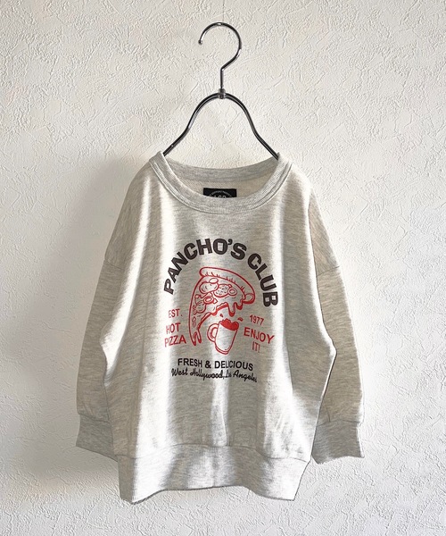 Life Support Products（ライフサポートプロダクツ）の「裏毛プリントクルーネックスウェット（80～150cm）（スウェット・キッズ・オフホワイト/ブラック/ネイビー/チャコール/ライトブルー/オレンジ/イエロー/グリーン/アイボリー/杢グレー・120/110/100/140/130/150/95/80/90）」の2枚目の写真