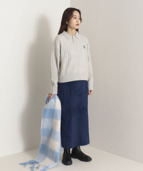 onulsoha（オヌルソハ）の「ポロ衿ケーブル柄ニット（ニット/セーター・レディース・ライトグレー/グリーン/ネイビー・38）」の2枚目の写真