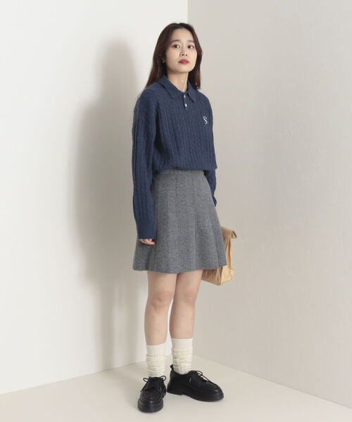 onulsoha（オヌルソハ）の「ポロ衿ケーブル柄ニット（ニット/セーター・レディース・ライトグレー/グリーン/ネイビー・38）」の4枚目の写真