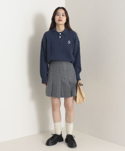 onulsoha（オヌルソハ）の「ポロ衿ケーブル柄ニット（ニット/セーター・レディース・ライトグレー/グリーン/ネイビー・38）」の20枚目の写真