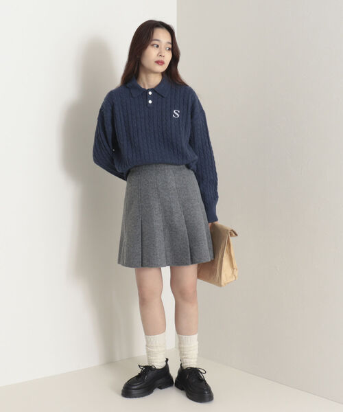 onulsoha（オヌルソハ）の「ポロ衿ケーブル柄ニット（ニット/セーター・レディース・ライトグレー/グリーン/ネイビー・38）」の15枚目の写真