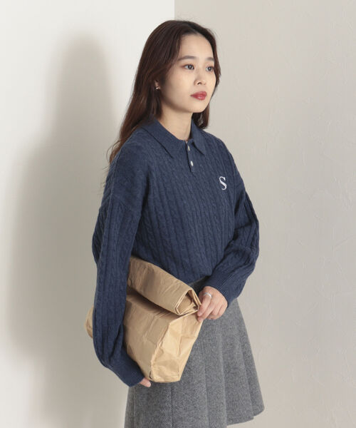 onulsoha（オヌルソハ）の「ポロ衿ケーブル柄ニット（ニット/セーター・レディース・ライトグレー/グリーン/ネイビー・38）」の11枚目の写真