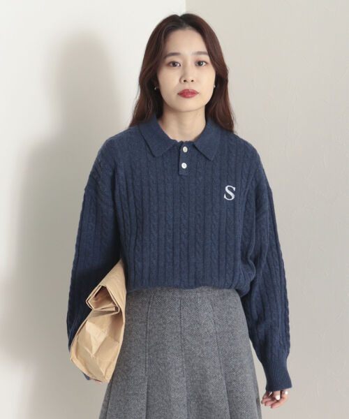 onulsoha（オヌルソハ）の「ポロ衿ケーブル柄ニット（ニット/セーター・レディース・ライトグレー/グリーン/ネイビー・38）」の21枚目の写真