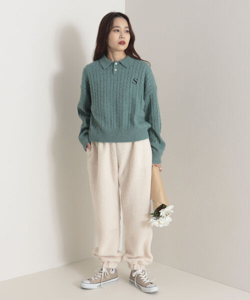 onulsoha（オヌルソハ）の「ポロ衿ケーブル柄ニット（ニット/セーター・レディース・ライトグレー/グリーン/ネイビー・38）」の12枚目の写真