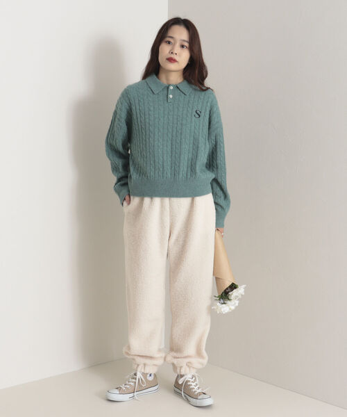 onulsoha（オヌルソハ）の「ポロ衿ケーブル柄ニット（ニット/セーター・レディース・ライトグレー/グリーン/ネイビー・38）」の22枚目の写真
