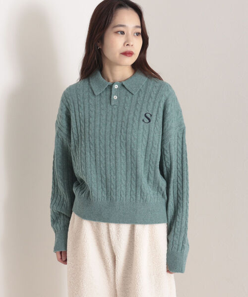 onulsoha（オヌルソハ）の「ポロ衿ケーブル柄ニット（ニット/セーター・レディース・ライトグレー/グリーン/ネイビー・38）」の17枚目の写真