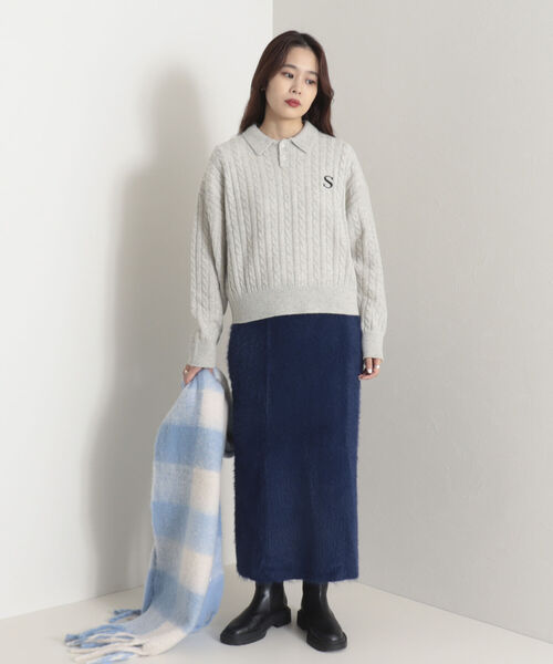 onulsoha（オヌルソハ）の「ポロ衿ケーブル柄ニット（ニット/セーター・レディース・ライトグレー/グリーン/ネイビー・38）」の7枚目の写真