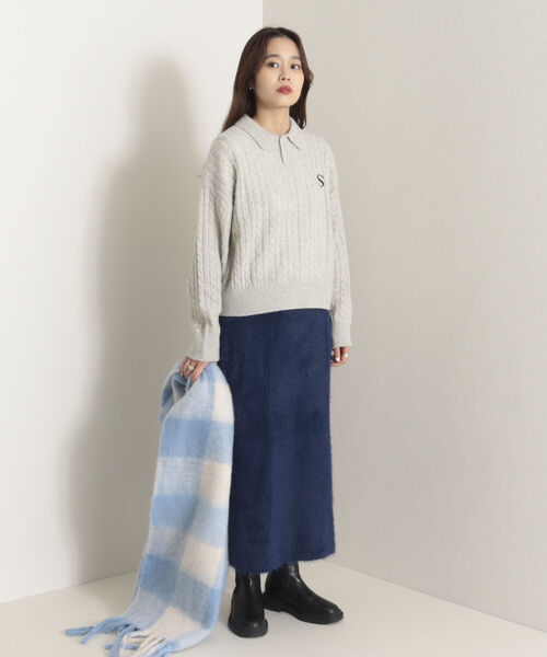 onulsoha（オヌルソハ）の「ポロ衿ケーブル柄ニット（ニット/セーター・レディース・ライトグレー/グリーン/ネイビー・38）」の13枚目の写真