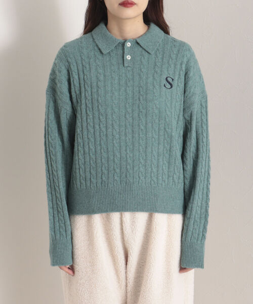 onulsoha（オヌルソハ）の「ポロ衿ケーブル柄ニット（ニット/セーター・レディース・ライトグレー/グリーン/ネイビー・38）」の8枚目の写真
