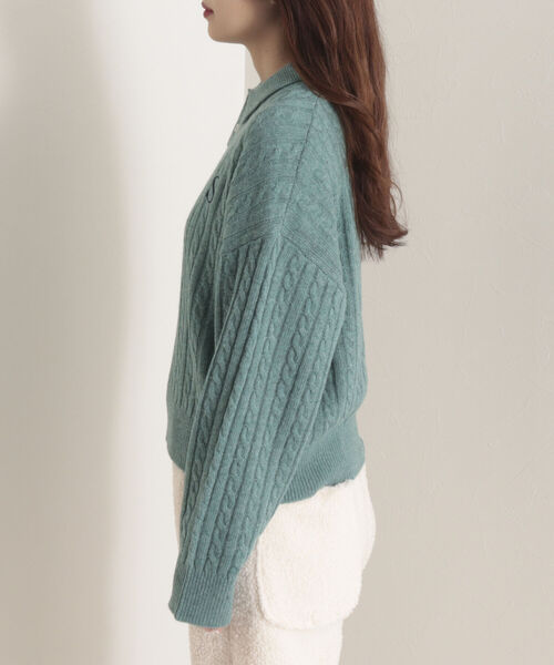 onulsoha（オヌルソハ）の「ポロ衿ケーブル柄ニット（ニット/セーター・レディース・ライトグレー/グリーン/ネイビー・38）」の14枚目の写真
