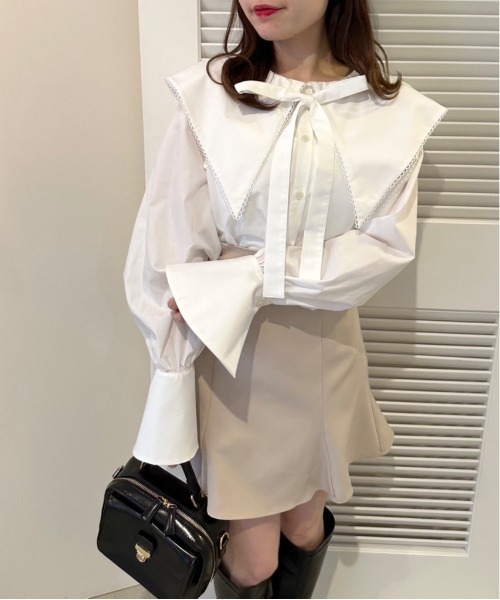 OLIVE des OLIVE（オリーブデオリーブ）の「ビッグカラーピコレースブラウス（シャツ/ブラウス・レディース・ストライプ/オフホワイト・FREE）」の3枚目の写真