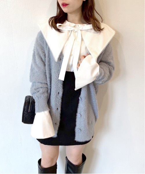 OLIVE des OLIVE（オリーブデオリーブ）の「ビッグカラーピコレースブラウス（シャツ/ブラウス・レディース・ストライプ/オフホワイト・FREE）」の17枚目の写真