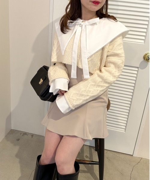 OLIVE des OLIVE（オリーブデオリーブ）の「ビッグカラーピコレースブラウス（シャツ/ブラウス・レディース・ストライプ/オフホワイト・FREE）」の8枚目の写真