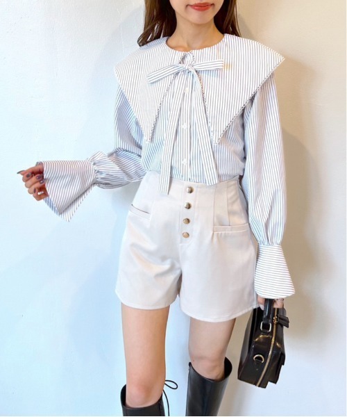 OLIVE des OLIVE（オリーブデオリーブ）の「ビッグカラーピコレースブラウス（シャツ/ブラウス・レディース・ストライプ/オフホワイト・FREE）」の12枚目の写真
