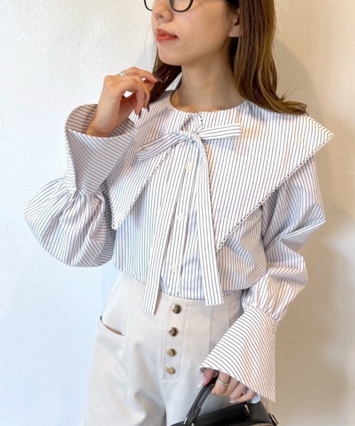 OLIVE des OLIVE（オリーブデオリーブ）の「ビッグカラーピコレースブラウス（シャツ/ブラウス・レディース・ストライプ/オフホワイト・FREE）」の21枚目の写真