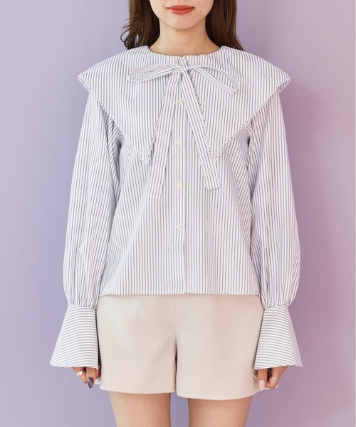 OLIVE des OLIVE（オリーブデオリーブ）の「ビッグカラーピコレースブラウス（シャツ/ブラウス・レディース・ストライプ/オフホワイト・FREE）」の16枚目の写真