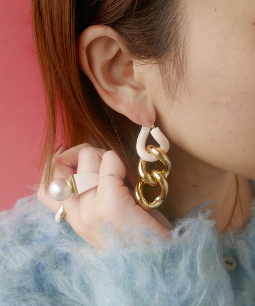 sweetpea ロングチェーン片耳ピアス　ピンク色保存袋付き a1a322-1.jpg