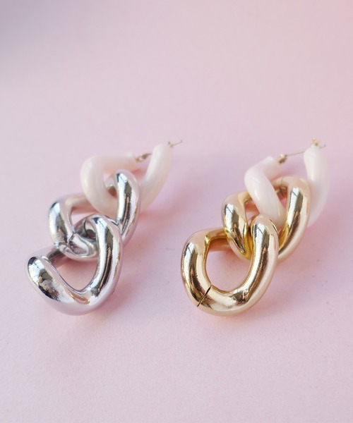 sweetpea ロングチェーン片耳ピアス　ピンク色保存袋付き sweetpea ロングチェーン片耳ピアス ピンク色保存袋付き