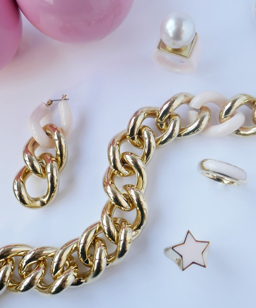 sweetpea ロングチェーン片耳ピアス　ピンク色保存袋付き ピンクボリュームチェーンピアス（ピアス（片耳用））｜LOVE BY