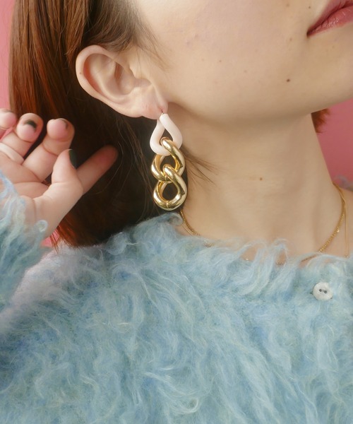 sweetpea ロングチェーン片耳ピアス　ピンク色保存袋付き sweetpea ロングチェーン片耳ピアス ピンク色保存袋付き