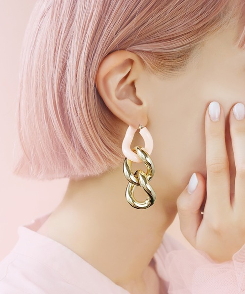 ピンクボリュームチェーンピアス（ピアス（片耳用））｜LOVE BY