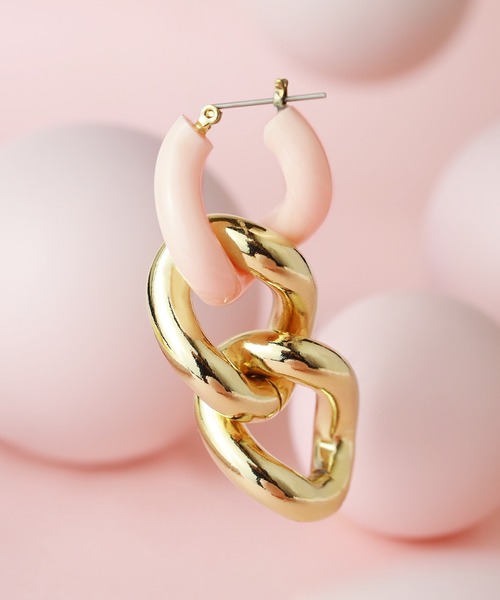 sweetpea ロングチェーン片耳ピアス　ピンク色保存袋付き ピンクボリュームチェーンピアス（ピアス（片耳用））｜LOVE BY