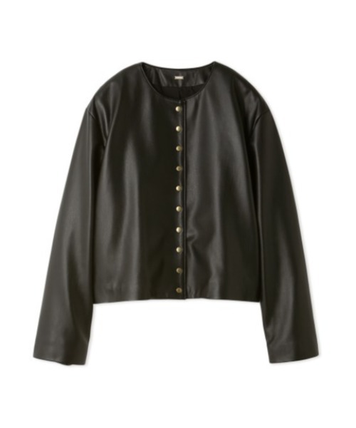 Mila Owen（ミラオーウェン）の「フェイクレザー金釦カーディガン