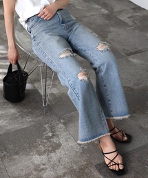 ap retro | ダメージデニムワイドパンツ　カラーパンツ(デニムパンツ)