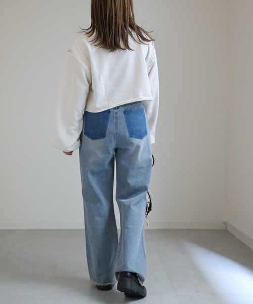 ap retro（アプレトロ）の「ダメージデニムワイドパンツ　カラーパンツ（デニムパンツ・レディース・ブルー/アイボリー/ブラック・MEDIUM/LARGE）」の7枚目の写真